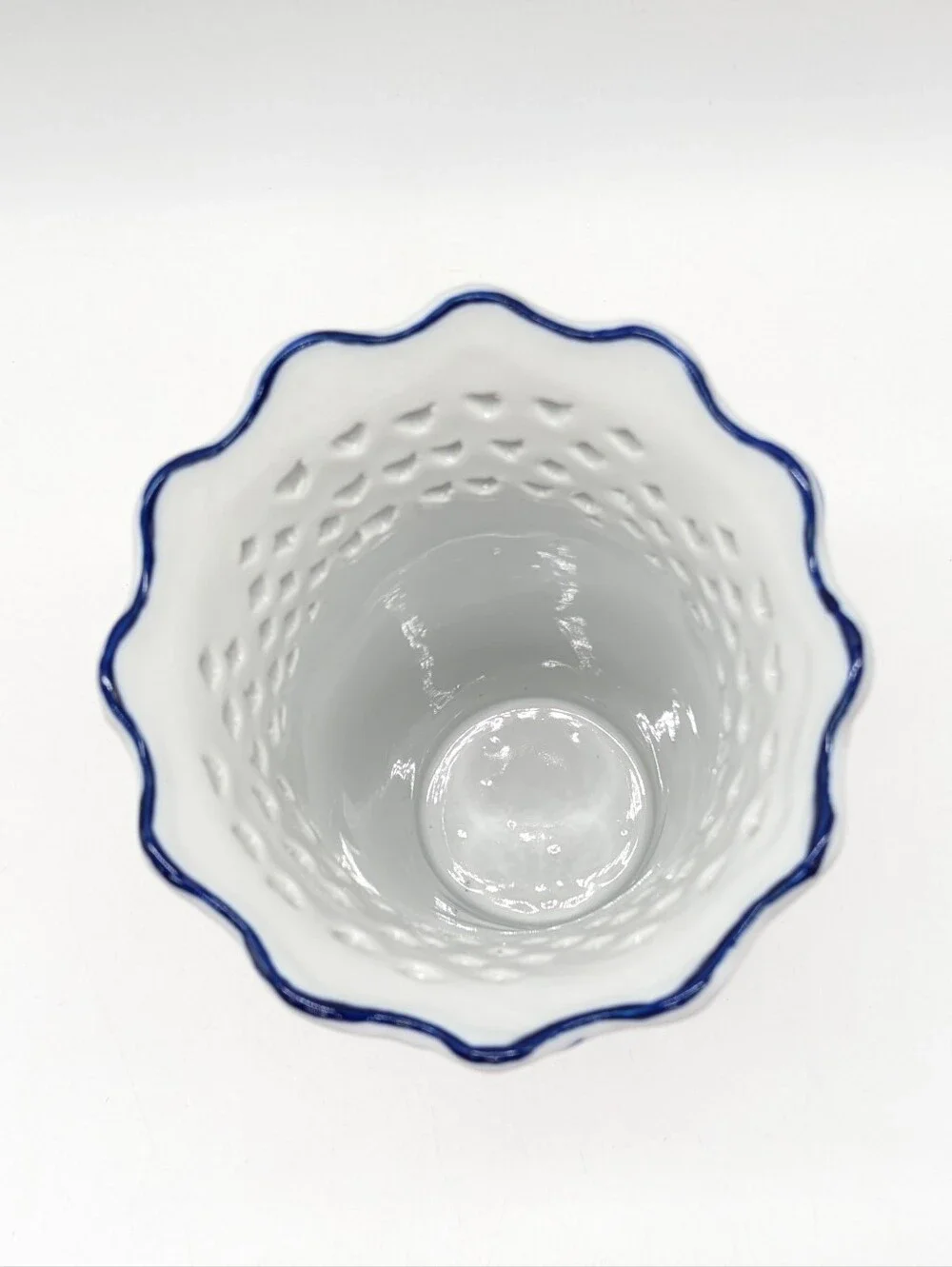 Vintage Blue White Porcelain Reticulated Vase